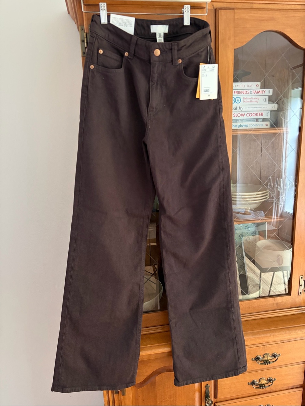 H&M Dark Brown Wide, High Waist Jeans.